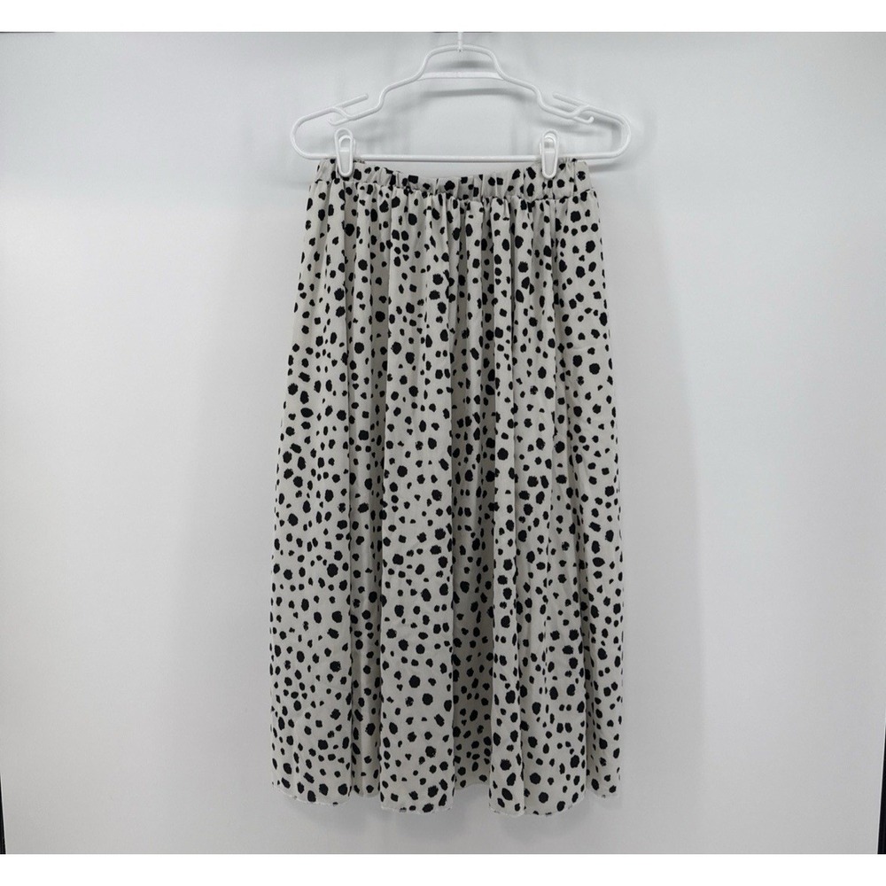 SHEIN White Black‎ Dots Flowy Midi Skirt L Elasti Waist Retro Coquette Aesthetic